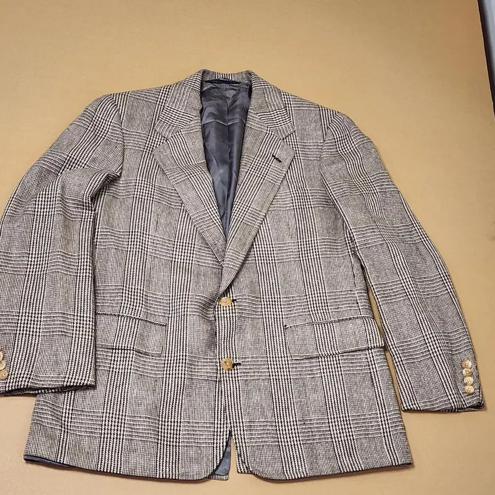 Vintage Alexander Julian Sport Coat Mens 40 Brown Plaid Tweed Hand Tailored USA